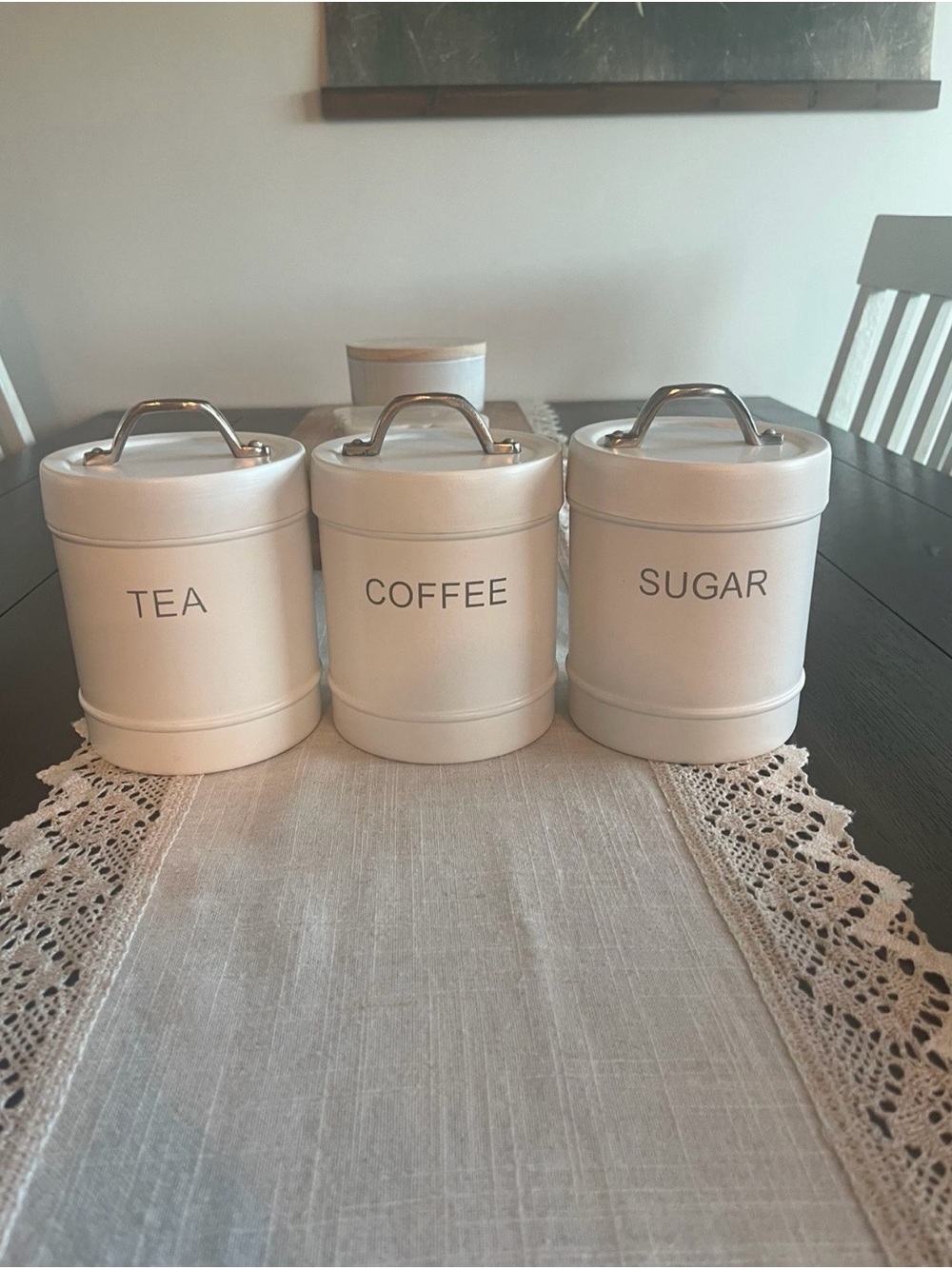 Tea, Coffee & Sugar Canister Set with Chrome Handles